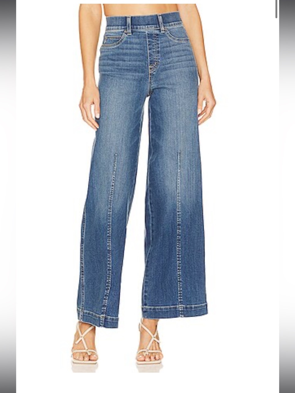 SPANX Seamed Front Wide Leg Crop Jean in Vintage Indigo Stretch Denim Size XL